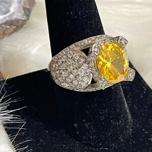 Sterling Silver Radiant Yellow CZ Sparkling Ring